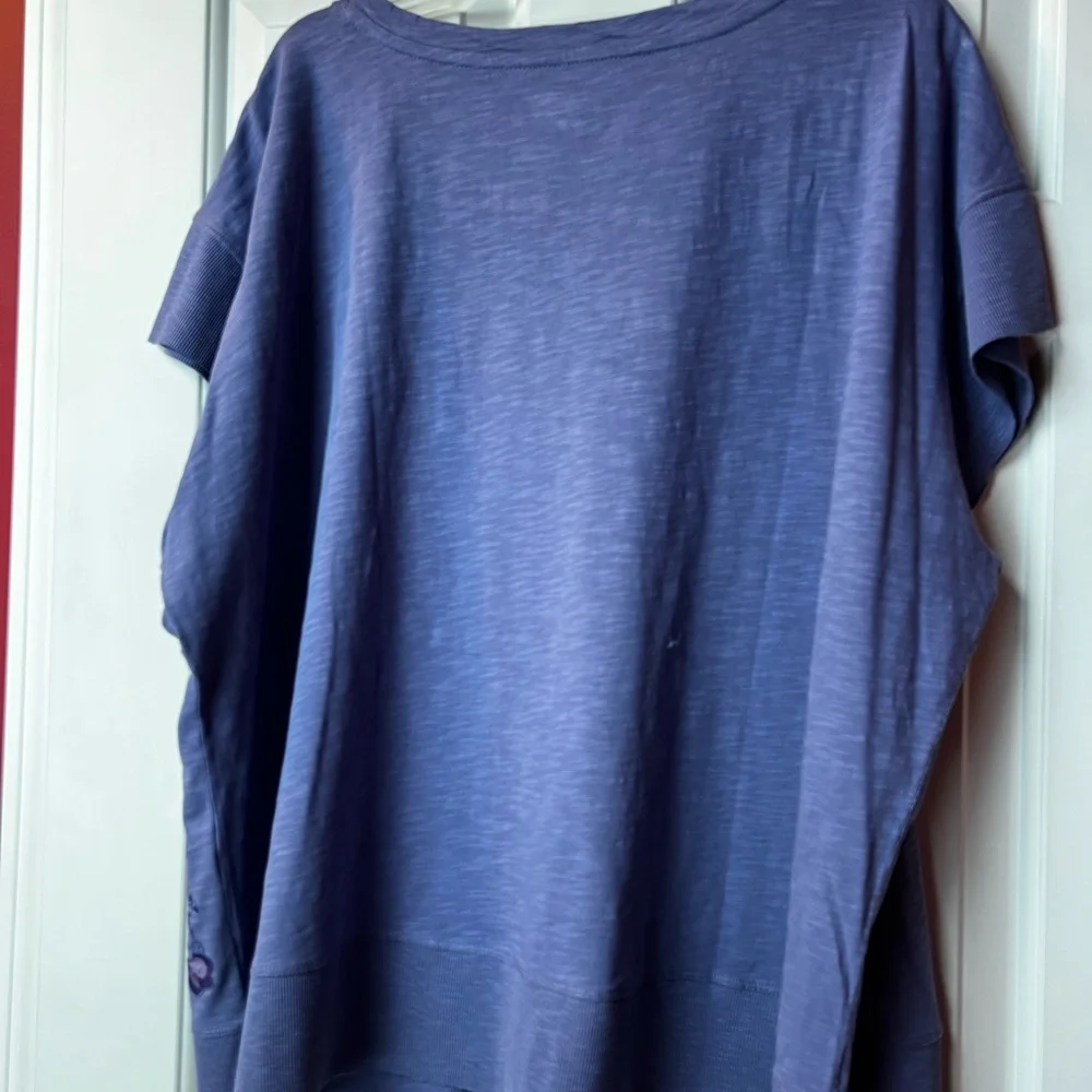 Coldwater Creek Periwinkle Floral Embroidered Short Sleeve Tee - Picture 4 of 9
